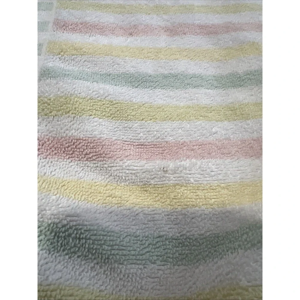 Pastel Stripe Towels Vintage White Pink Green USA Cotton Set of 3 | 46x24 3/4